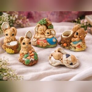 Vintage Bunny Figurines Lot of 5 | Woodlander & Tinkerware Style | Cottagecore